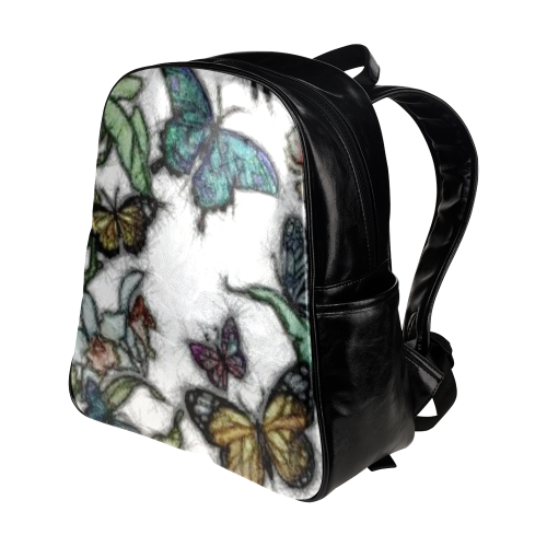 Butterflies and Flowers Multi-Pockets Backpack (Model 1636)