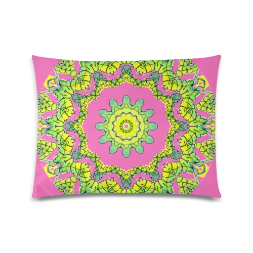 Glowing Green Leaves Flower Arches Star Mandala Pink Custom Zippered Pillow Case 20"x26"(Twin Sides)