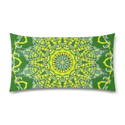 Lime Green Yellow Leaves Star Matrix Mandala Forest Green Rectangle Pillow Case 20"x36"(Twin Sides)