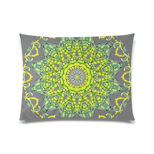 Lime Green Yellow Leaves Star Matrix Mandala Gray Custom Zippered Pillow Case 20"x26"(Twin Sides)