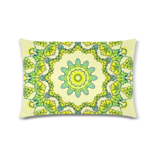 Glowing Green Leaves Flower Arches Star Mandala Cream Custom Zippered Pillow Case 16"x24"(Twin Sides)