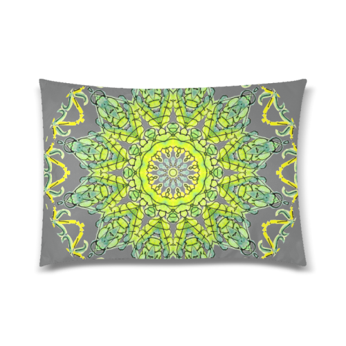 Lime Green Yellow Leaves Star Matrix Mandala Gray Custom Zippered Pillow Case 20"x30"(Twin Sides)