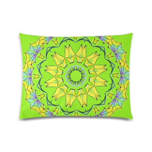 Yellow Green Purple Flowers Leaves Wheel Mandala Lime Custom Zippered Pillow Case 20"x26"(Twin Sides)