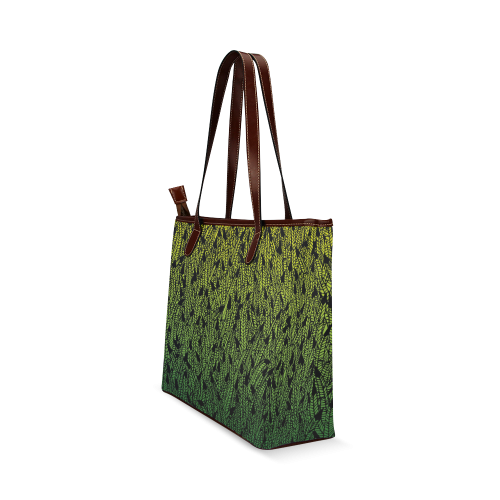 yellow and green ombre feathers pattern black Shoulder Tote Bag (Model 1646)