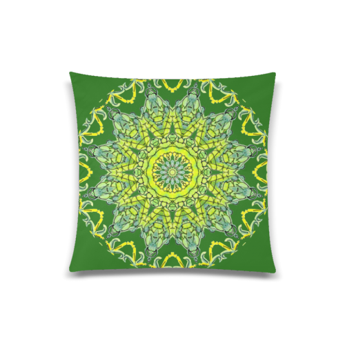Lime Green Yellow Leaves Star Matrix Mandala Forest Green Custom Zippered Pillow Case 20"x20"(Twin Sides)