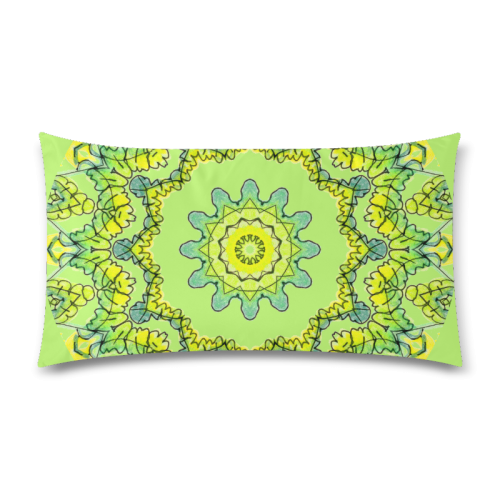 Glowing Green Leaves Flower Arches Star Mandala Spring Bud Rectangle Pillow Case 20"x36"(Twin Sides)