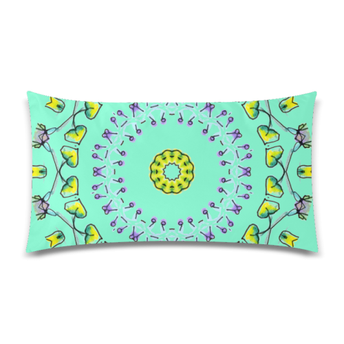 Circle Dance Yellow Leaves Flower Matrix Mandala Aquamarine Rectangle Pillow Case 20"x36"(Twin Sides)