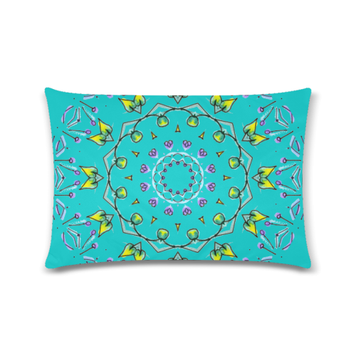 Green Yellow Purple Leaves Bugs Mystical Matrix Robin Egg Blue Custom Rectangle Pillow Case 16"x24" (one side)