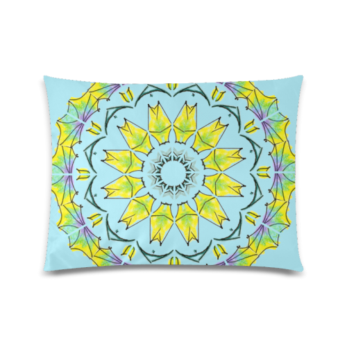 Yellow Green Purple Flowers Leaves Wheel Mandala Sky Blue Custom Zippered Pillow Case 20"x26"(Twin Sides)