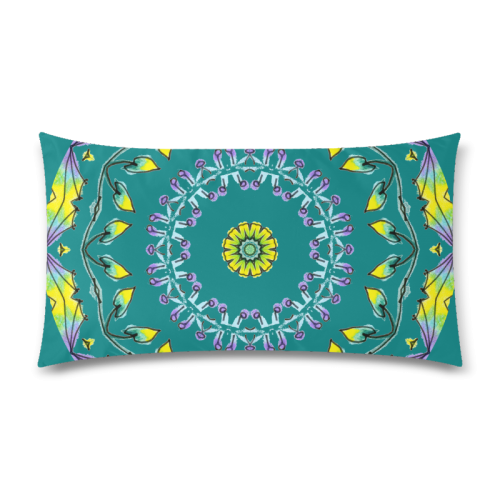Yellow Purple Green Flower Dance Mandala Deep Teal Rectangle Pillow Case 20"x36"(Twin Sides)