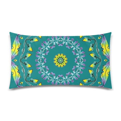 Yellow Purple Green Flower Dance Mandala Deep Teal Rectangle Pillow Case 20"x36"(Twin Sides)