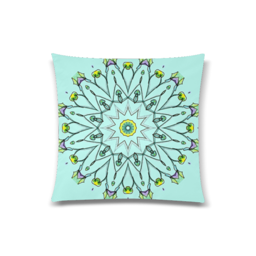 Green Vines Leaves Star Wheel Matrix Mandala Teal Custom Zippered Pillow Case 20"x20"(Twin Sides)