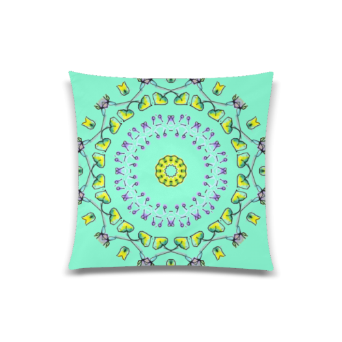 Circle Dance Yellow Leaves Flower Matrix Mandala Aquamarine Custom Zippered Pillow Case 20"x20"(Twin Sides)