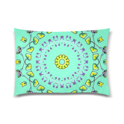 Circle Dance Yellow Leaves Flower Matrix Mandala Aquamarine Custom Zippered Pillow Case 20"x30"(Twin Sides)