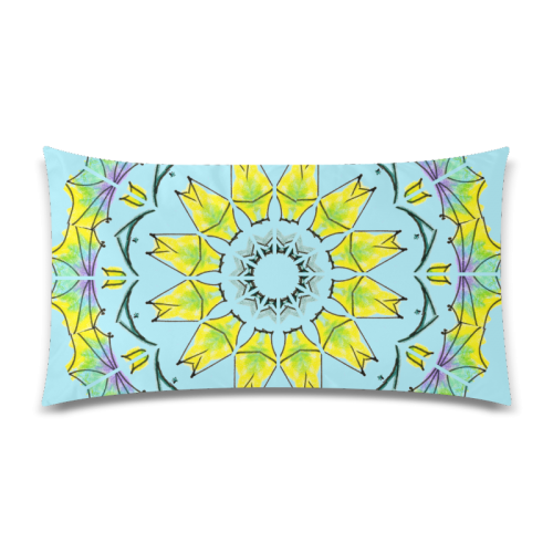 Yellow Green Purple Flowers Leaves Wheel Mandala Sky Blue Rectangle Pillow Case 20"x36"(Twin Sides)