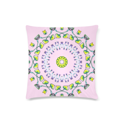 Circle Dance Yellow Leaves Flower Matrix Mandala Pink Lace Custom Zippered Pillow Case 16"x16"(Twin Sides)