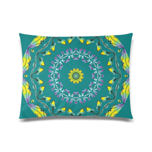Yellow Purple Green Flower Dance Mandala Deep Teal Custom Zippered Pillow Case 20"x26"(Twin Sides)
