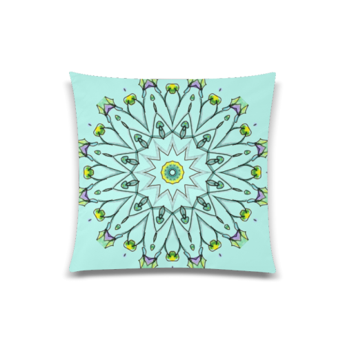 Green Vines Leaves Star Wheel Matrix Mandala Teal Custom Zippered Pillow Case 20"x20"(Twin Sides)