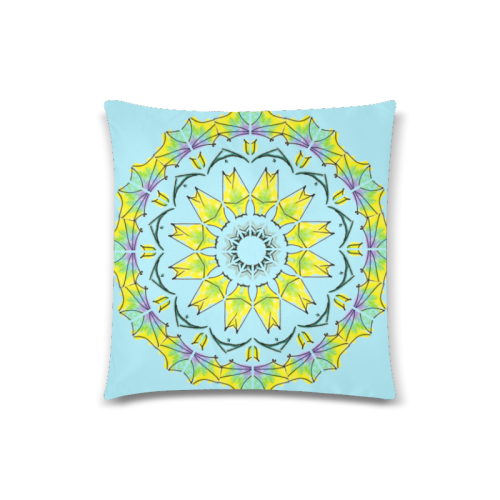 Yellow Green Purple Flowers Leaves Wheel Mandala Sky Blue Custom Zippered Pillow Case 18"x18"(Twin Sides)