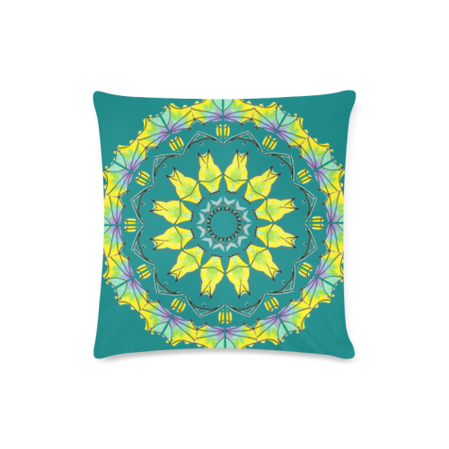 Yellow Green Purple Flowers Leaves Wheel Mandala Deep Teal Custom Zippered Pillow Case 16"x16"(Twin Sides)