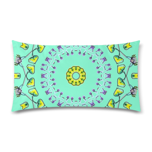 Circle Dance Yellow Leaves Flower Matrix Mandala Aquamarine Rectangle Pillow Case 20"x36"(Twin Sides)