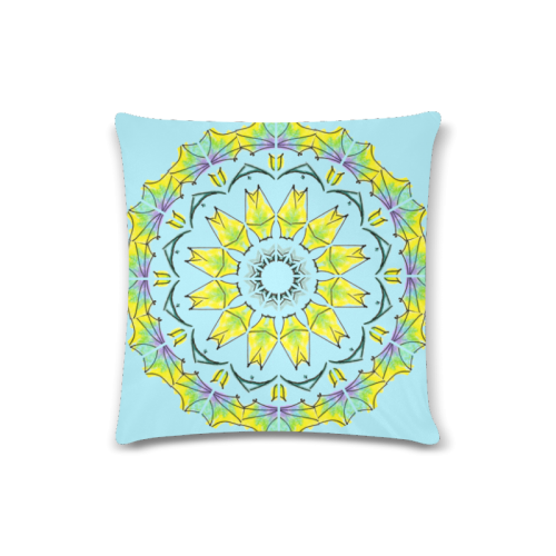 Yellow Green Purple Flowers Leaves Wheel Mandala Sky Blue Custom Zippered Pillow Case 16"x16" (one side)