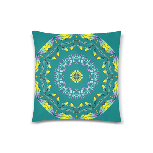 Yellow Purple Green Flower Dance Mandala Deep Teal Custom Zippered Pillow Case 18"x18"(Twin Sides)