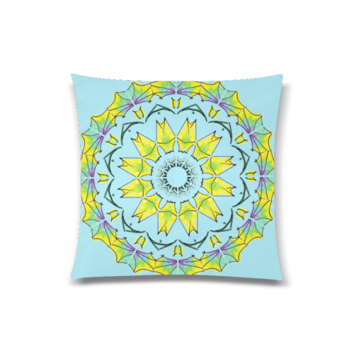 Yellow Green Purple Flowers Leaves Wheel Mandala Sky Blue Custom Zippered Pillow Case 20"x20"(Twin Sides)