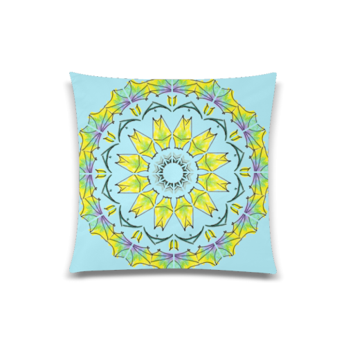 Yellow Green Purple Flowers Leaves Wheel Mandala Sky Blue Custom Zippered Pillow Case 20"x20"(Twin Sides)