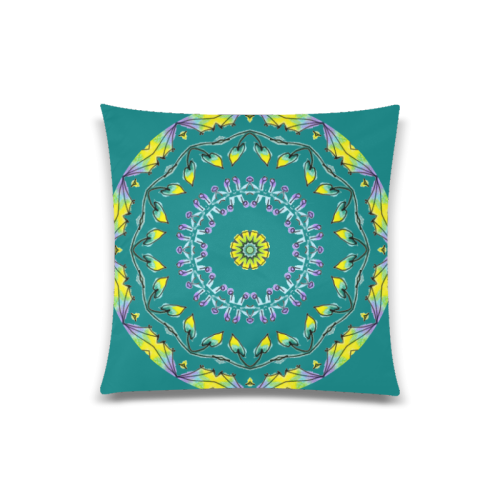 Yellow Purple Green Flower Dance Mandala Deep Teal Custom Zippered Pillow Case 20"x20"(Twin Sides)