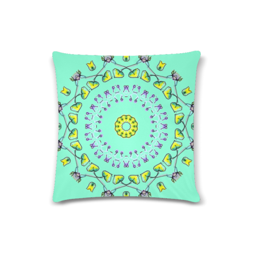 Circle Dance Yellow Leaves Flower Matrix Mandala Aquamarine Custom Zippered Pillow Case 16"x16" (one side)