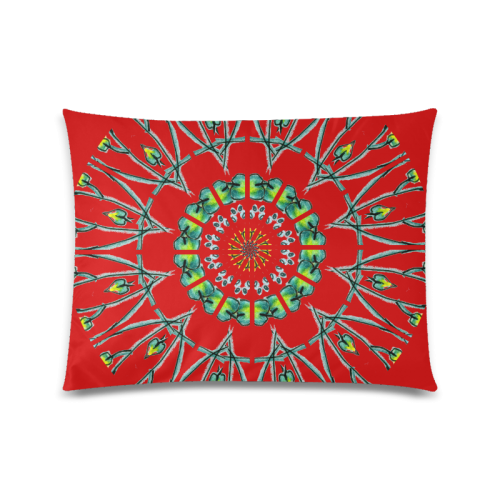 Glowing Green Flower Vines Branches Matrix Mandala Red Custom Zippered Pillow Case 20"x26"(Twin Sides)