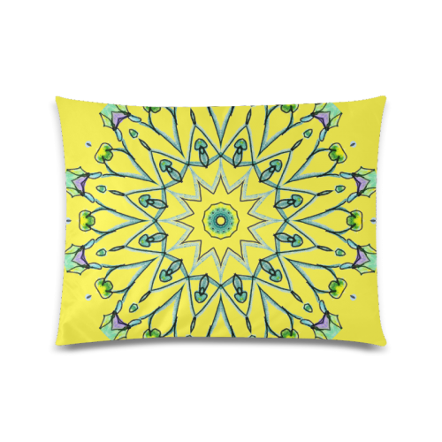 Green Vines Leaves Star Wheel Matrix Mandala Lemon Custom Zippered Pillow Case 20"x26"(Twin Sides)