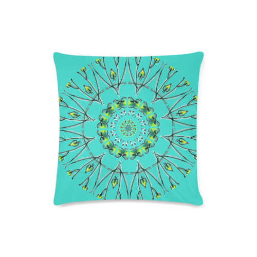 Glowing Green Flower Vines Branches Matrix Mandala Turquoise Custom Zippered Pillow Case 16"x16"(Twin Sides)