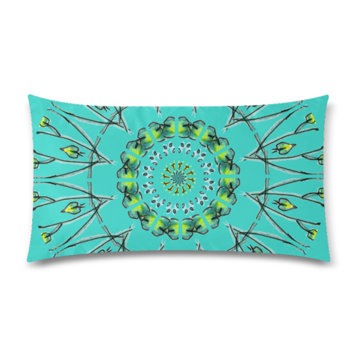 Glowing Green Flower Vines Branches Matrix Mandala Turquoise Custom Rectangle Pillow Case 20"x36" (one side)