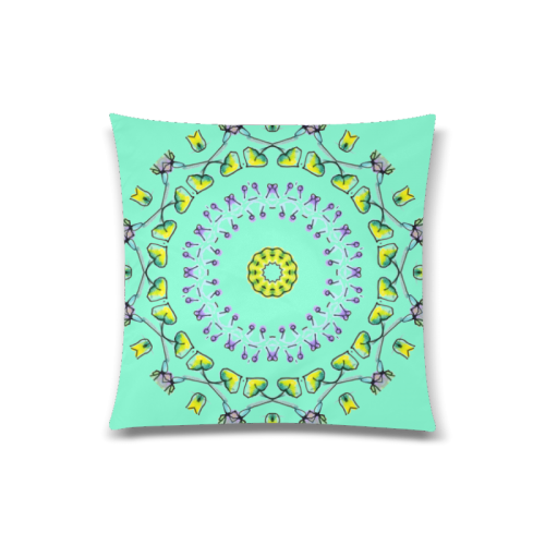 Circle Dance Yellow Leaves Flower Matrix Mandala Aquamarine Custom Zippered Pillow Case 20"x20"(Twin Sides)