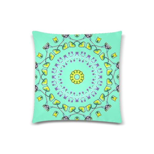Circle Dance Yellow Leaves Flower Matrix Mandala Aquamarine Custom Zippered Pillow Case 18"x18" (one side)
