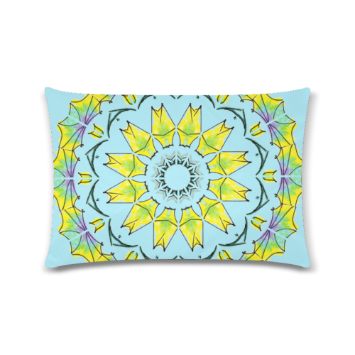 Yellow Green Purple Flowers Leaves Wheel Mandala Sky Blue Custom Rectangle Pillow Case 16"x24" (one side)