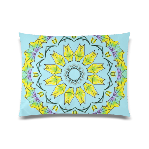 Yellow Green Purple Flowers Leaves Wheel Mandala Sky Blue Custom Zippered Pillow Case 20"x26"(Twin Sides)