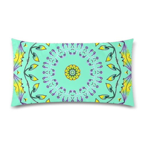 Yellow Purple Green Flower Dance Mandala Aquamarine Custom Rectangle Pillow Case 20"x36" (one side)