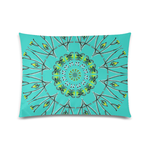Glowing Green Flower Vines Branches Matrix Mandala Turquoise Custom Picture Pillow Case 20"x26" (one side)
