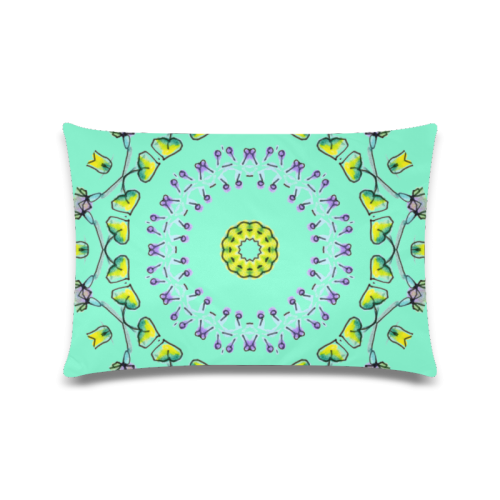Circle Dance Yellow Leaves Flower Matrix Mandala Aquamarine Custom Zippered Pillow Case 16"x24"(Twin Sides)