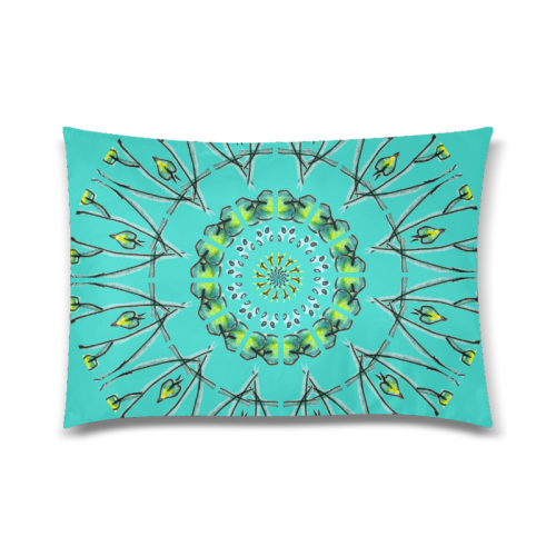 Glowing Green Flower Vines Branches Matrix Mandala Turquoise Custom Zippered Pillow Case 20"x30" (one side)
