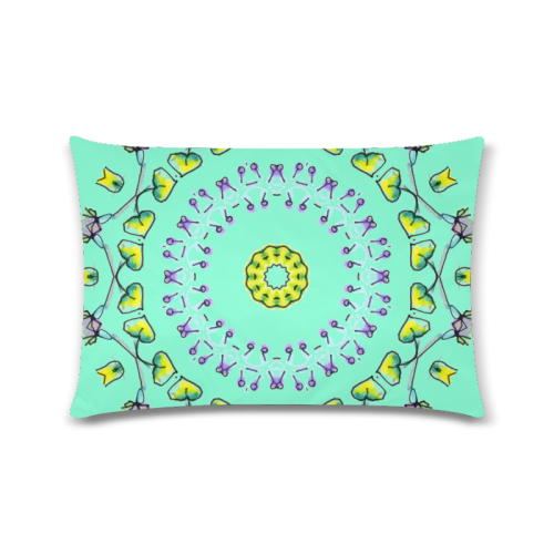 Circle Dance Yellow Leaves Flower Matrix Mandala Aquamarine Custom Zippered Pillow Case 16"x24"(Twin Sides)
