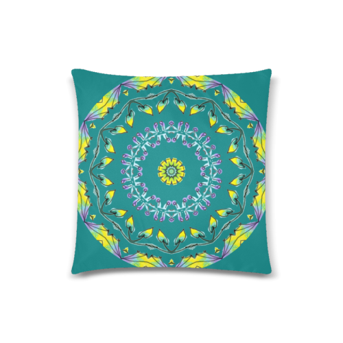 Yellow Purple Green Flower Dance Mandala Deep Teal Custom Zippered Pillow Case 18"x18"(Twin Sides)