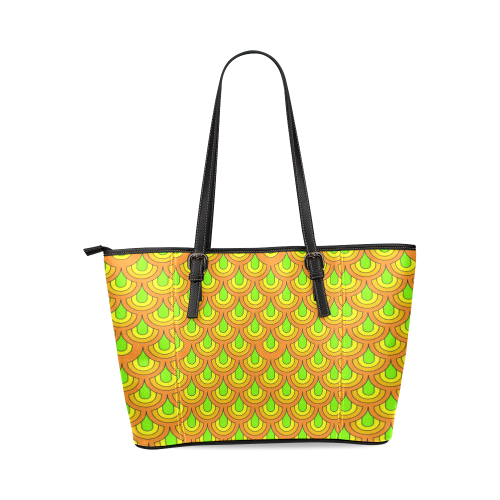 Retro Pattern 1970 Leather Tote Bag/Small (Model 1640)