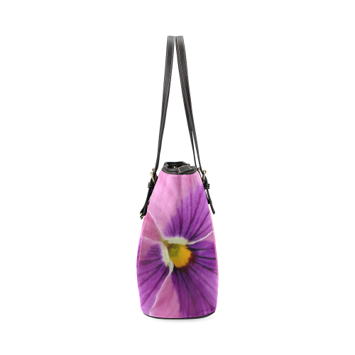 Pink and Purple Pansy Leather Tote Bag/Small (Model 1640)