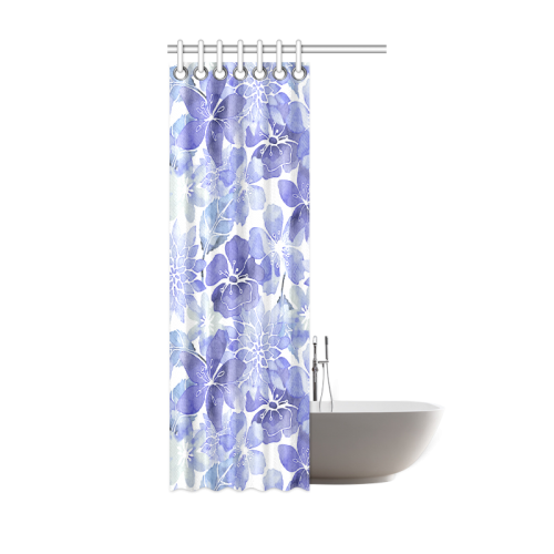 Blue Watercolor Flower Pattern Shower Curtain 36"x72"