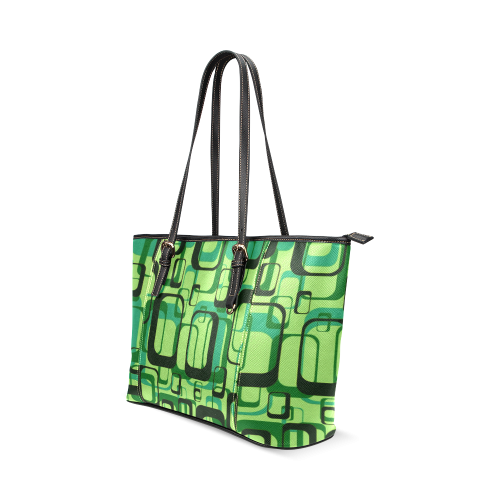 retro pattern 1971 green Leather Tote Bag/Small (Model 1640)