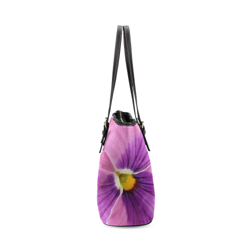 Pink and Purple Pansy Leather Tote Bag/Small (Model 1640)